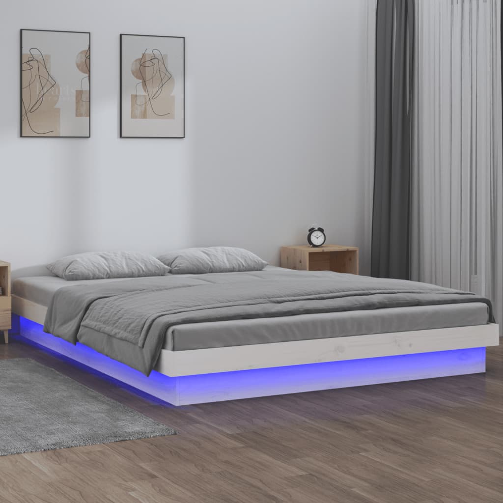 Cadre de lit à LED sans matelas blanc 140x190 cm bois massif - XIOS