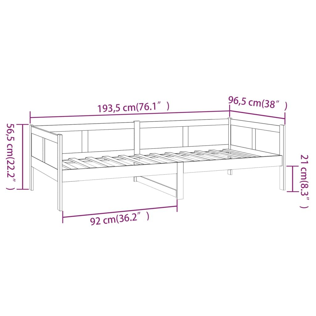 Lit de jour sans matelas marron miel bois pin massif 90x190 cm - XIOS