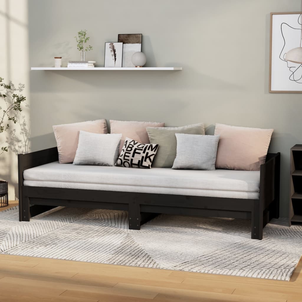 Lit coulissant sans matelas noir 2x(90x200) cm - XIOS