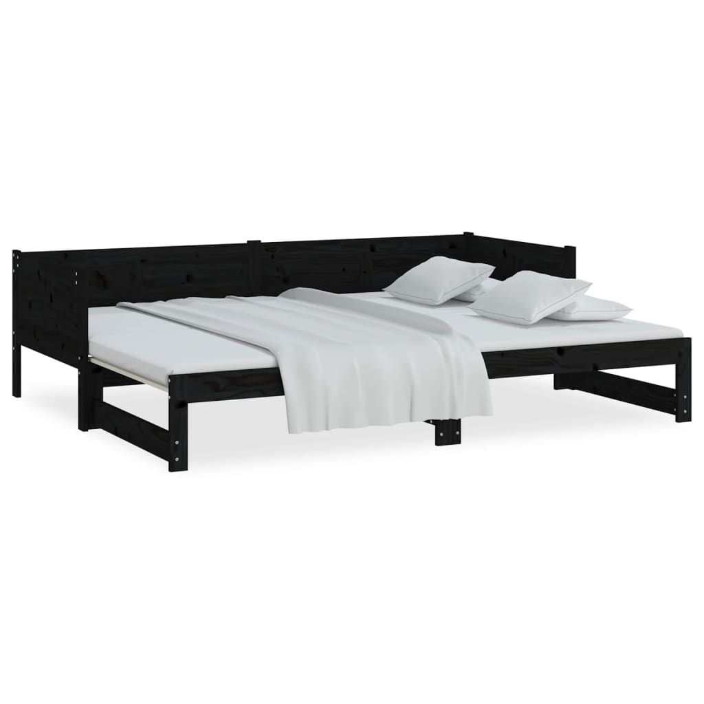 Lit coulissant sans matelas noir 2x(90x190) cm - XIOS