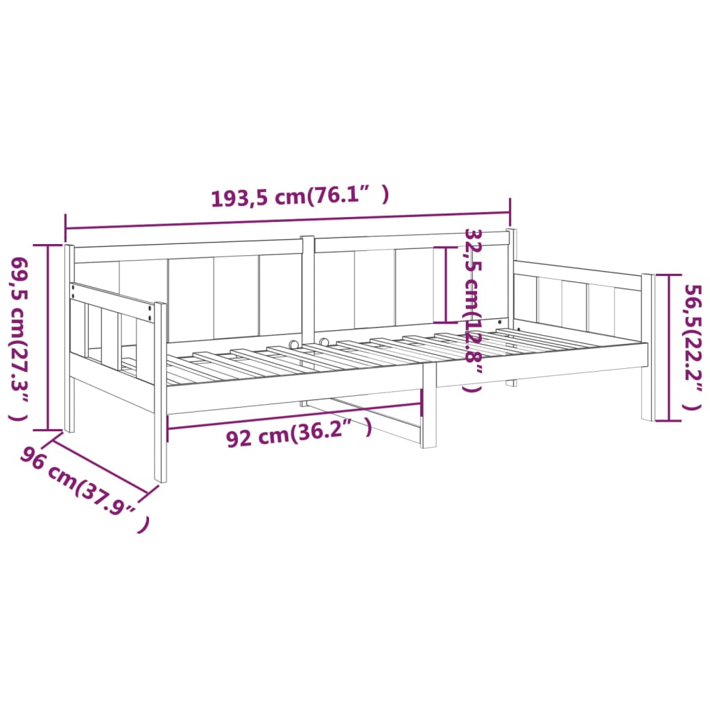 Lit de jour sans matelas marron miel bois pin massif 90x190 cm - XIOS