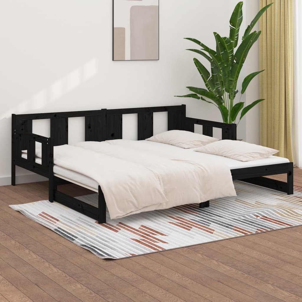 Lit coulissant sans matelas noir bois de pin massif - XIOS
