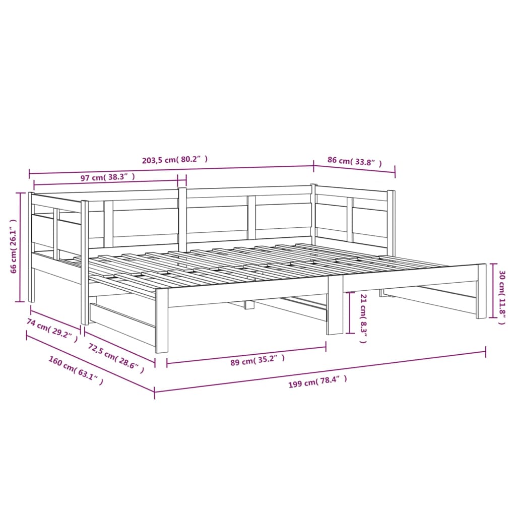Lit coulissant sans matelas bois de pin solide 2x(80x200) cm - XIOS