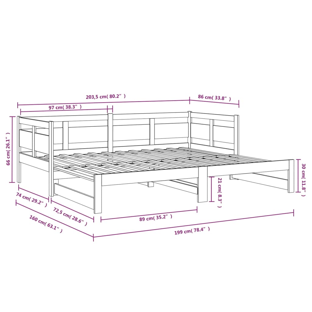 Lit coulissant sans matelas blanc 2x(80x200)cm - XIOS