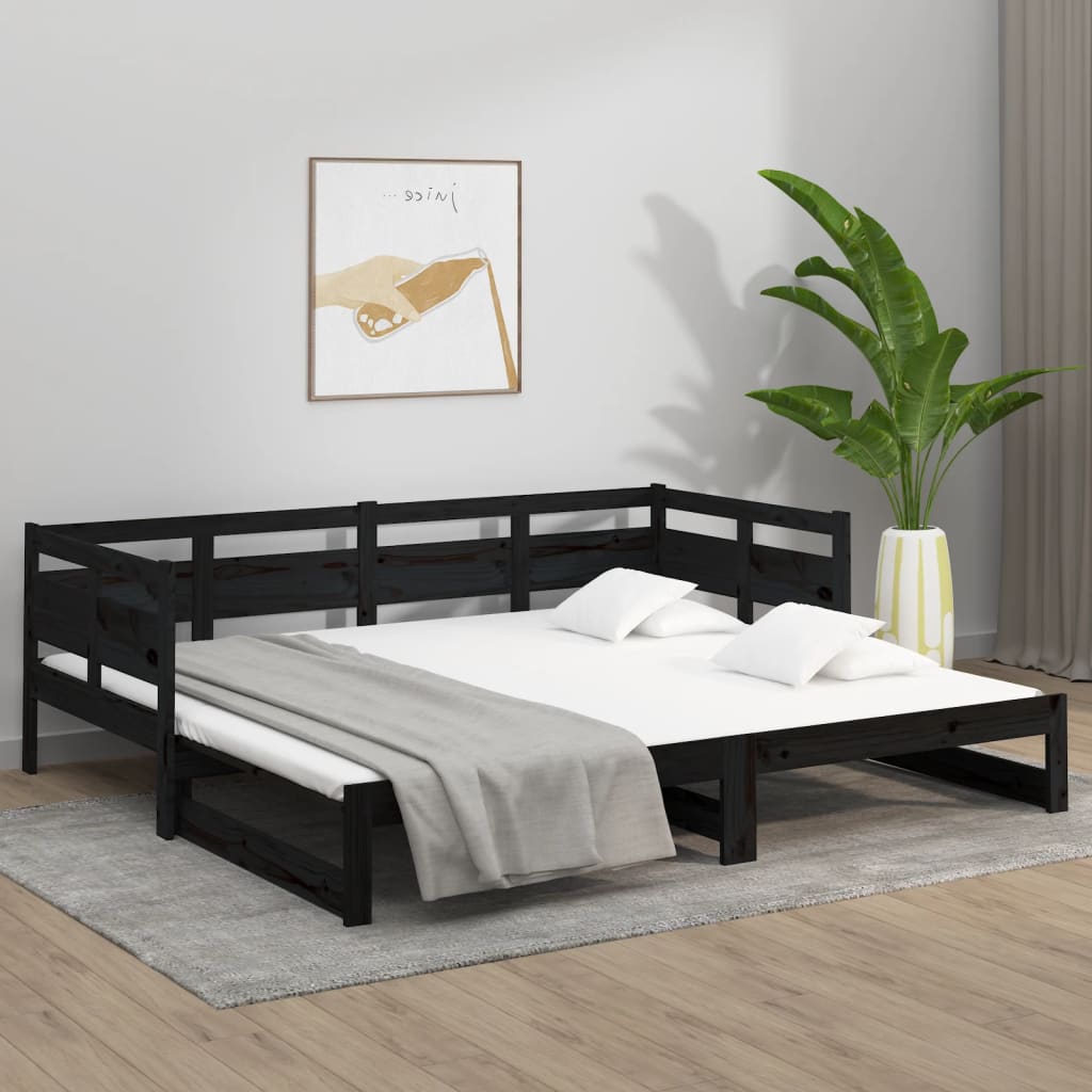 Lit coulissant sans matelas noir 2x(80x200)cm - XIOS