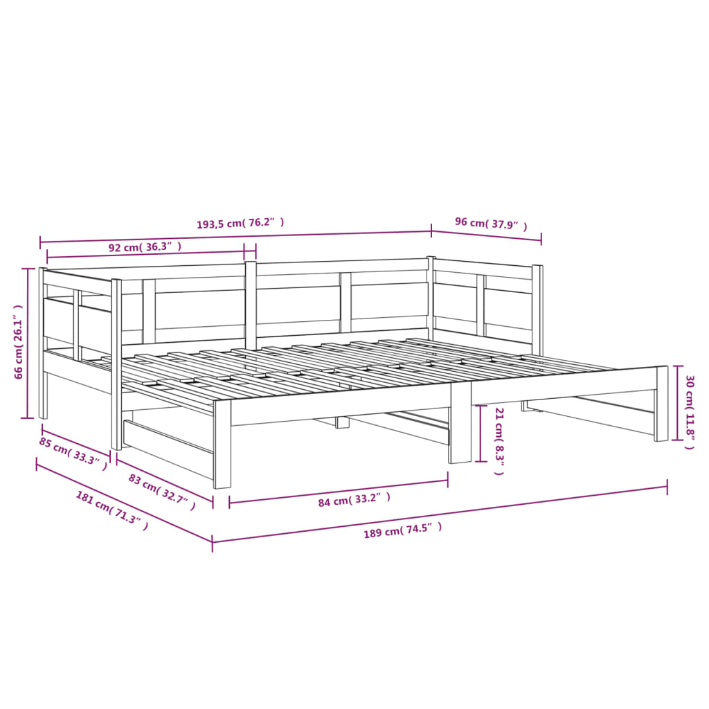 Lit coulissant sans matelas bois de pin massif 2x(90x190) cm - XIOS