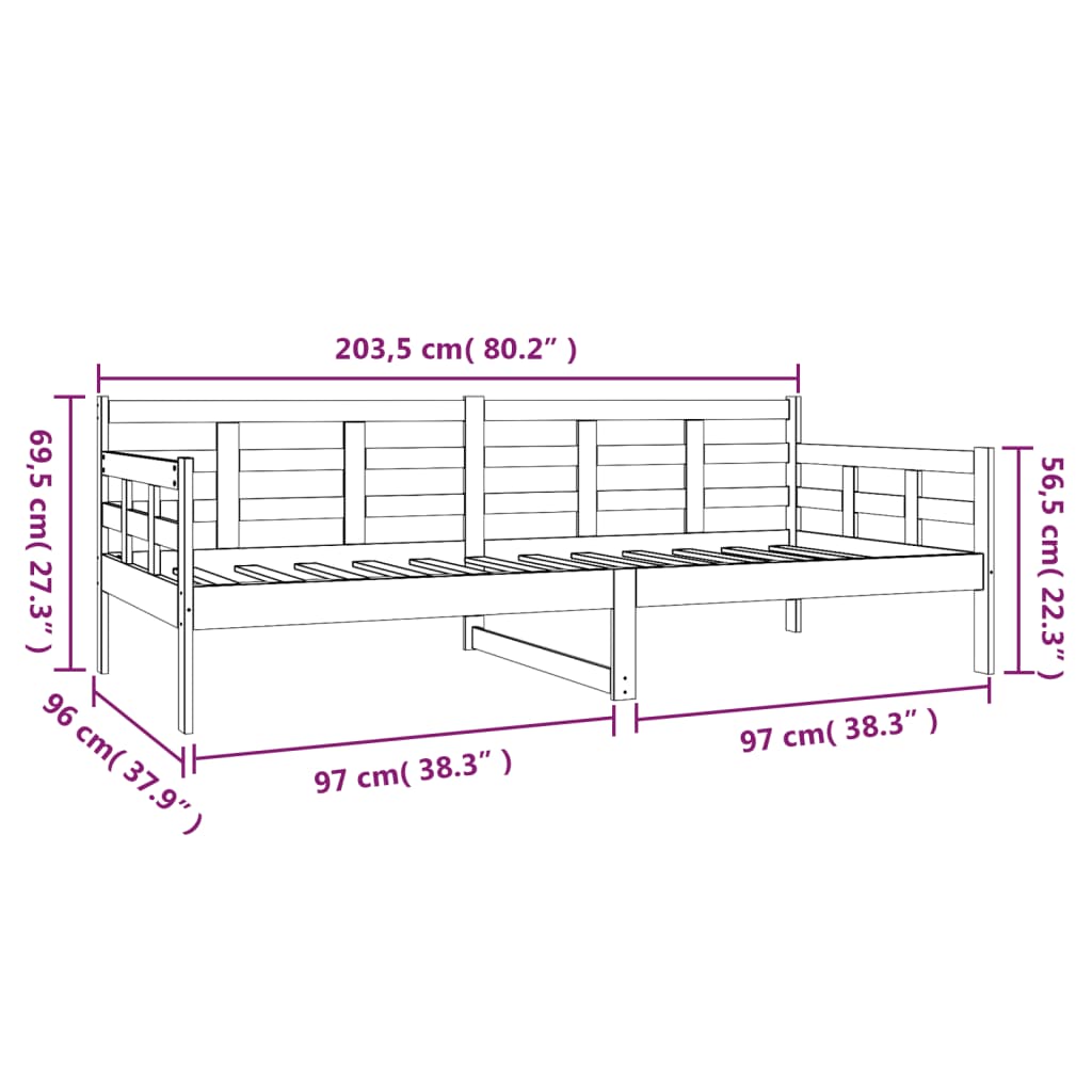 Lit de jour sans matelas bois de pin massif 90x200 cm - XIOS
