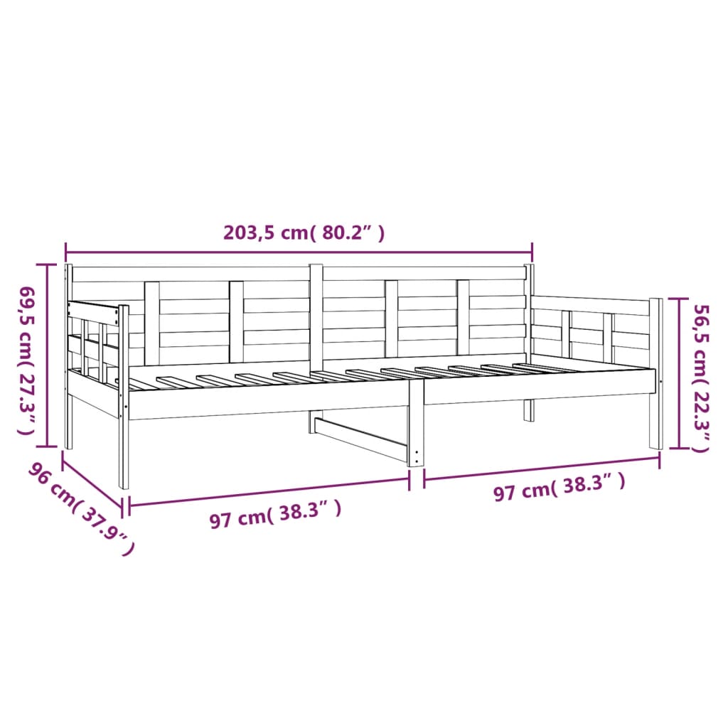 Lit de jour sans matelas noir bois de pin massif 90x200 cm - XIOS