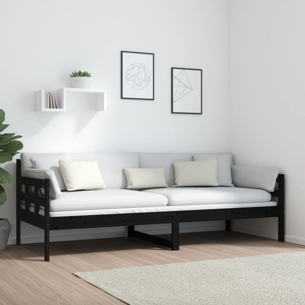 Lit de jour sans matelas noir bois de pin massif 80x200 cm - XIOS