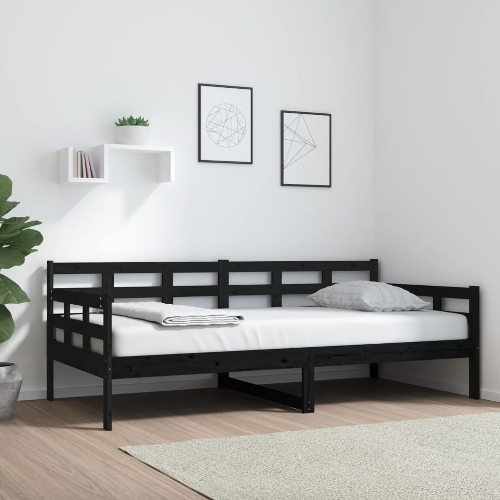 Lit de jour sans matelas noir bois de pin massif 90x190 cm - XIOS