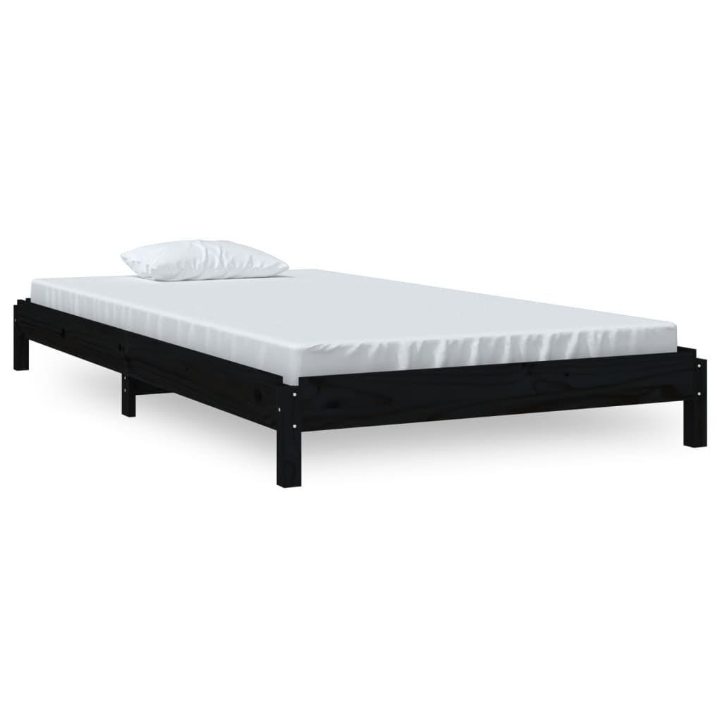 Lit empilable sans matelas noir 90x200 cm bois de pin massif - XIOS
