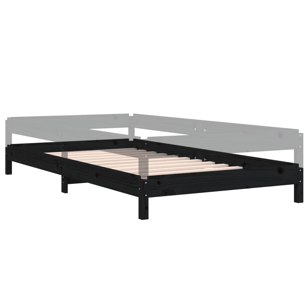 Lit empilable sans matelas noir 90x200 cm bois de pin massif - XIOS