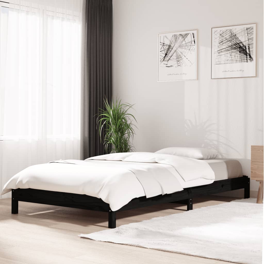 Lit empilable sans matelas noir 80x200 cm bois massif de pin - XIOS