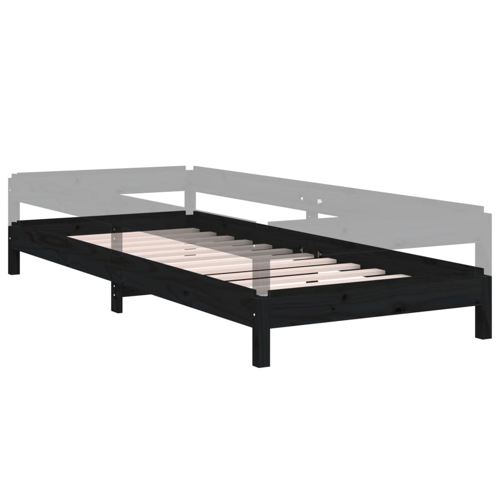 Lit empilable sans matelas noir 75x190 cm bois de pin massif - XIOS