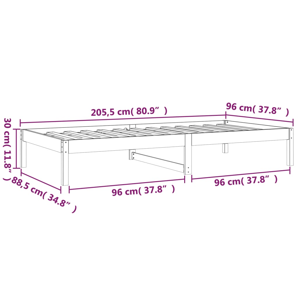 Lit de jour sans matelas 90x200 cm bois de pin massif - XIOS
