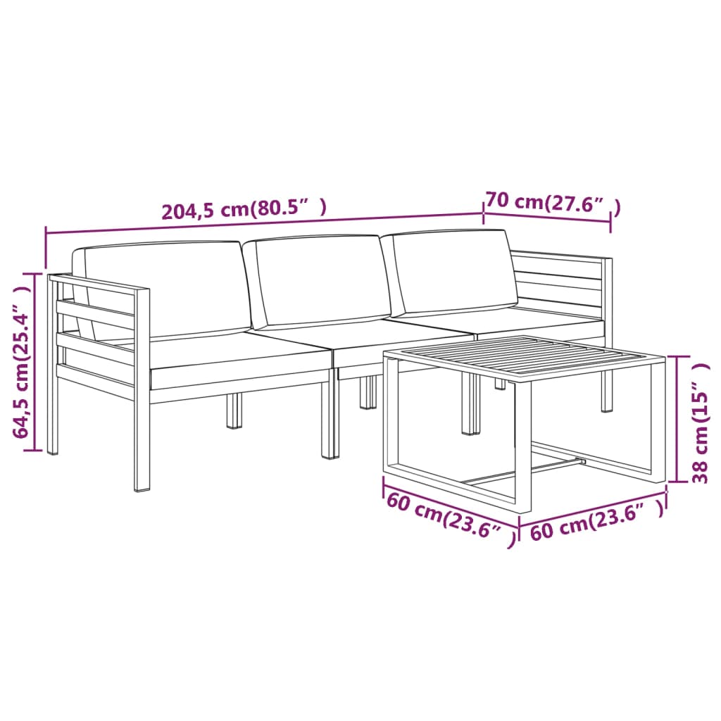 Salon de jardin 4 pcs avec coussins Aluminium Anthracite