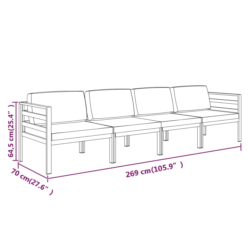 Salon de jardin 4 pcs avec coussins Aluminium Anthracite