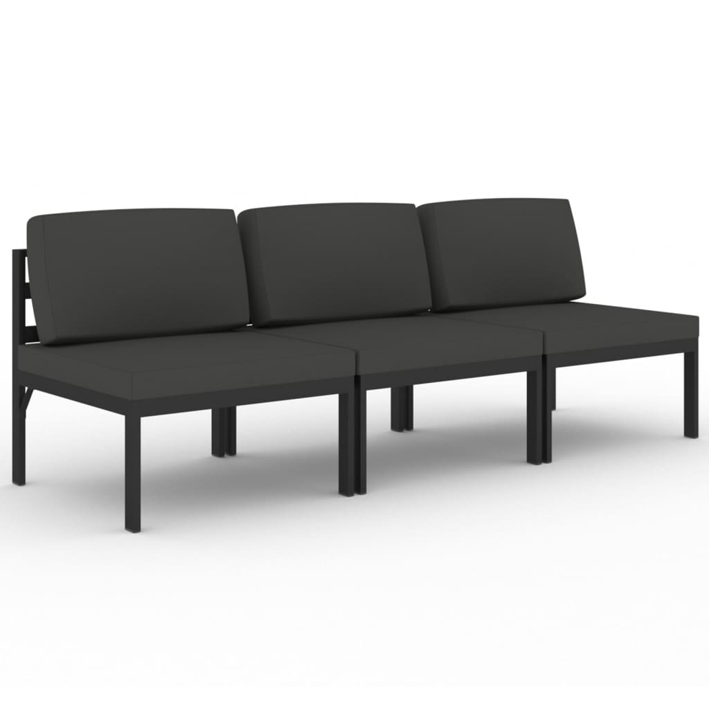 Canapé de jardin 3 places avec coussins Aluminium Anthracite