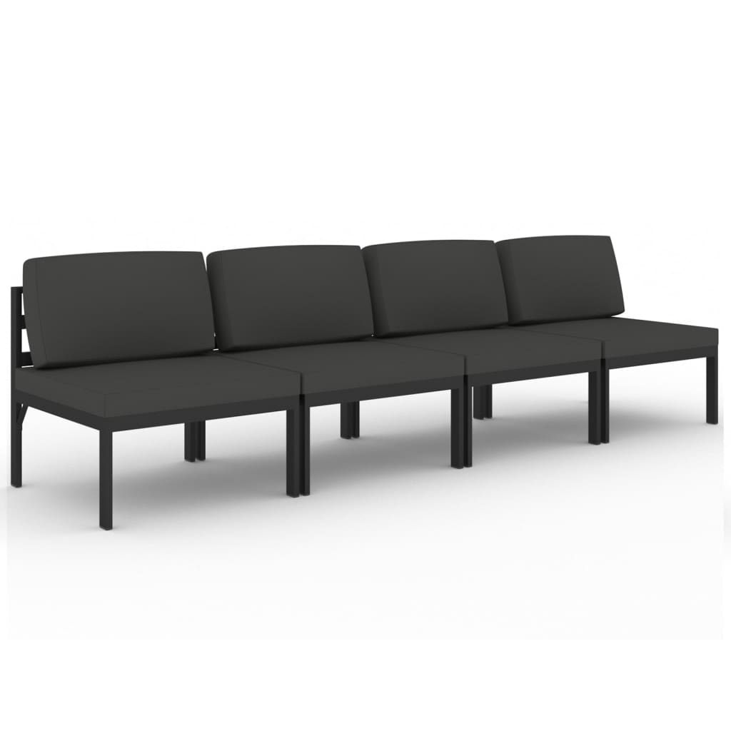 Canapé de jardin 4 places avec coussins Aluminium Anthracite