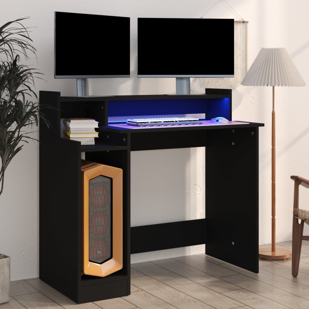 Bureau avec lumières LED noir 97x45x90 cm bois d'ingénierie - XIOS