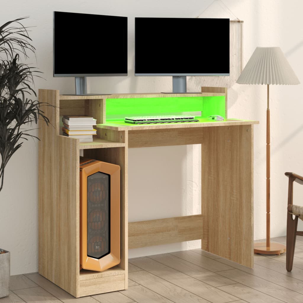 Bureau avec lumières LED Chêne 97x45x90 cm Bois d'ingénierie - XIOS