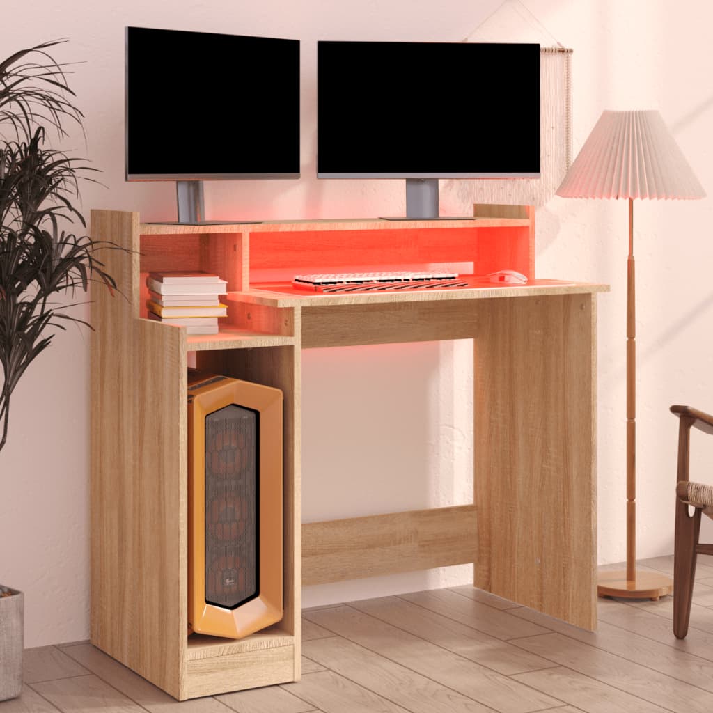 Bureau avec lumières LED Chêne 97x45x90 cm Bois d'ingénierie - XIOS