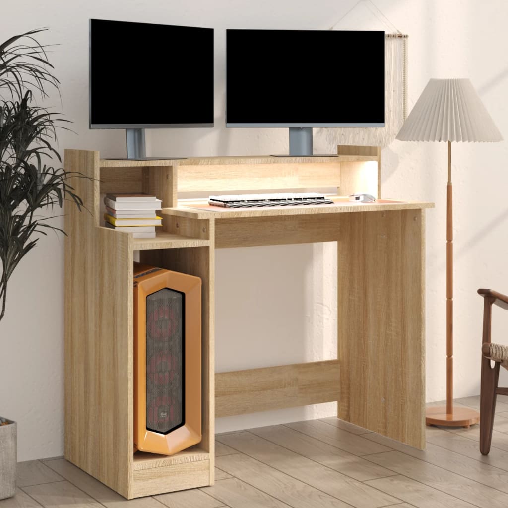 Bureau avec lumières LED Chêne 97x45x90 cm Bois d'ingénierie - XIOS