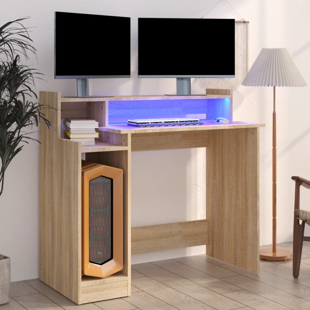 Bureau avec lumières LED Chêne 97x45x90 cm Bois d'ingénierie - XIOS