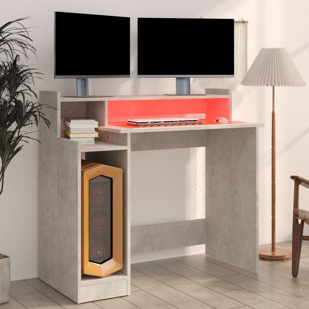 Bureau et lumières LED Gris béton 97x45x90 cm Bois d'ingénierie - XIOS