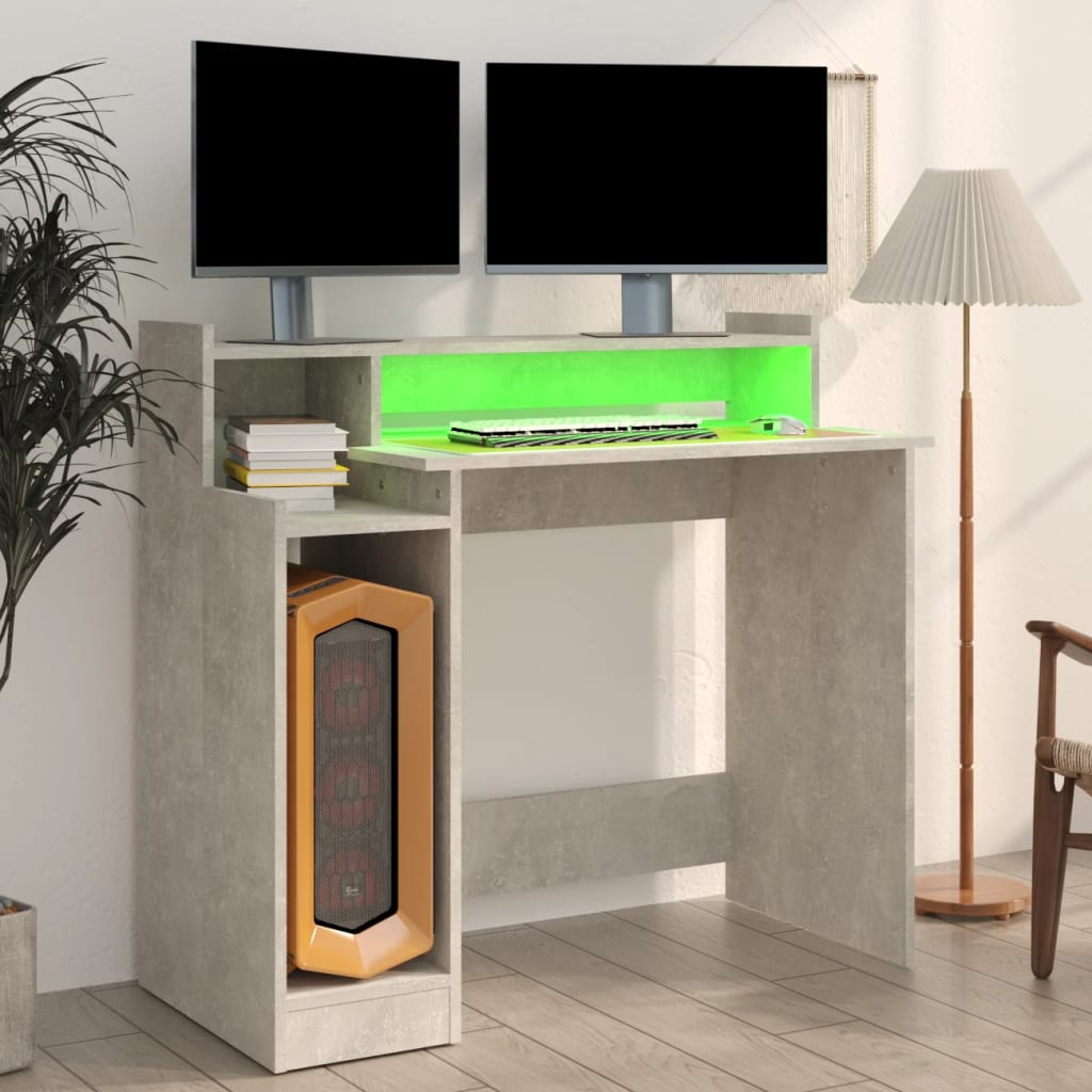 Bureau et lumières LED Gris béton 97x45x90 cm Bois d'ingénierie - XIOS