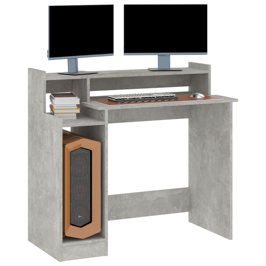 Bureau et lumières LED Gris béton 97x45x90 cm Bois d'ingénierie - XIOS