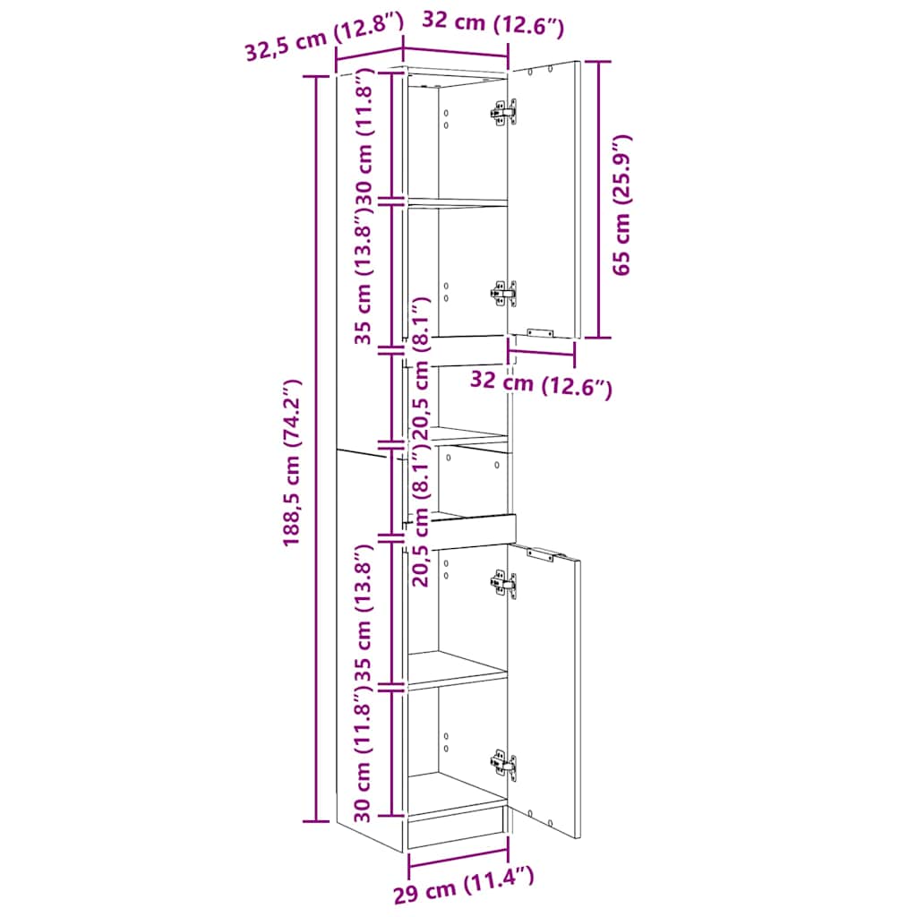 Armoire de salle de bain blanc 32x34x188,5 cm bois d'ingénierie - XIOS