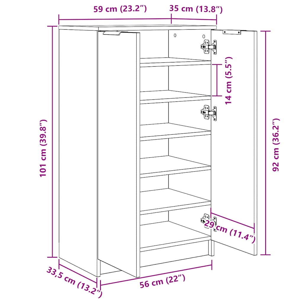 Armoire à chaussures noir 59x35x100 cm bois d'ingénierie