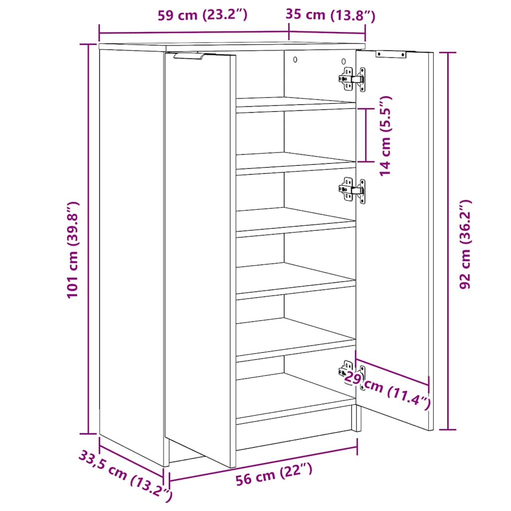 Armoire à chaussures Gris béton 59x35x100,5 cm Bois d'ingénierie - XIOS