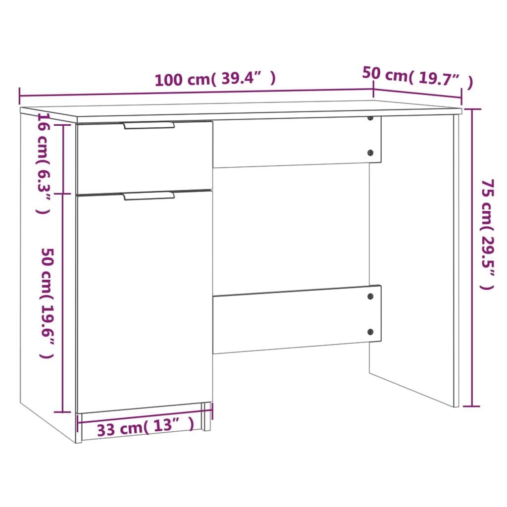 Bureau Chêne sonoma 100x50x75 cm Bois d'ingénierie - XIOS