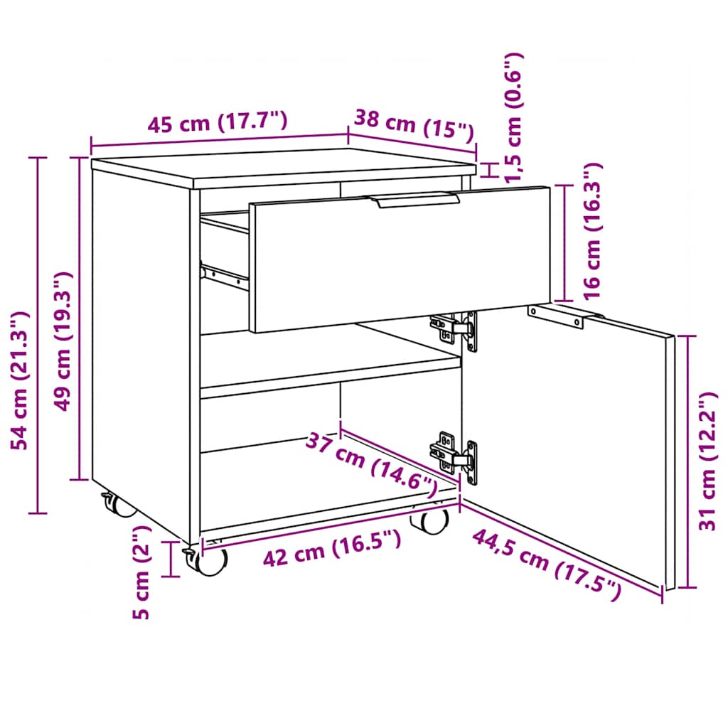 Classeur mobile avec roues Chêne sonoma 45x38x54 cm - XIOS