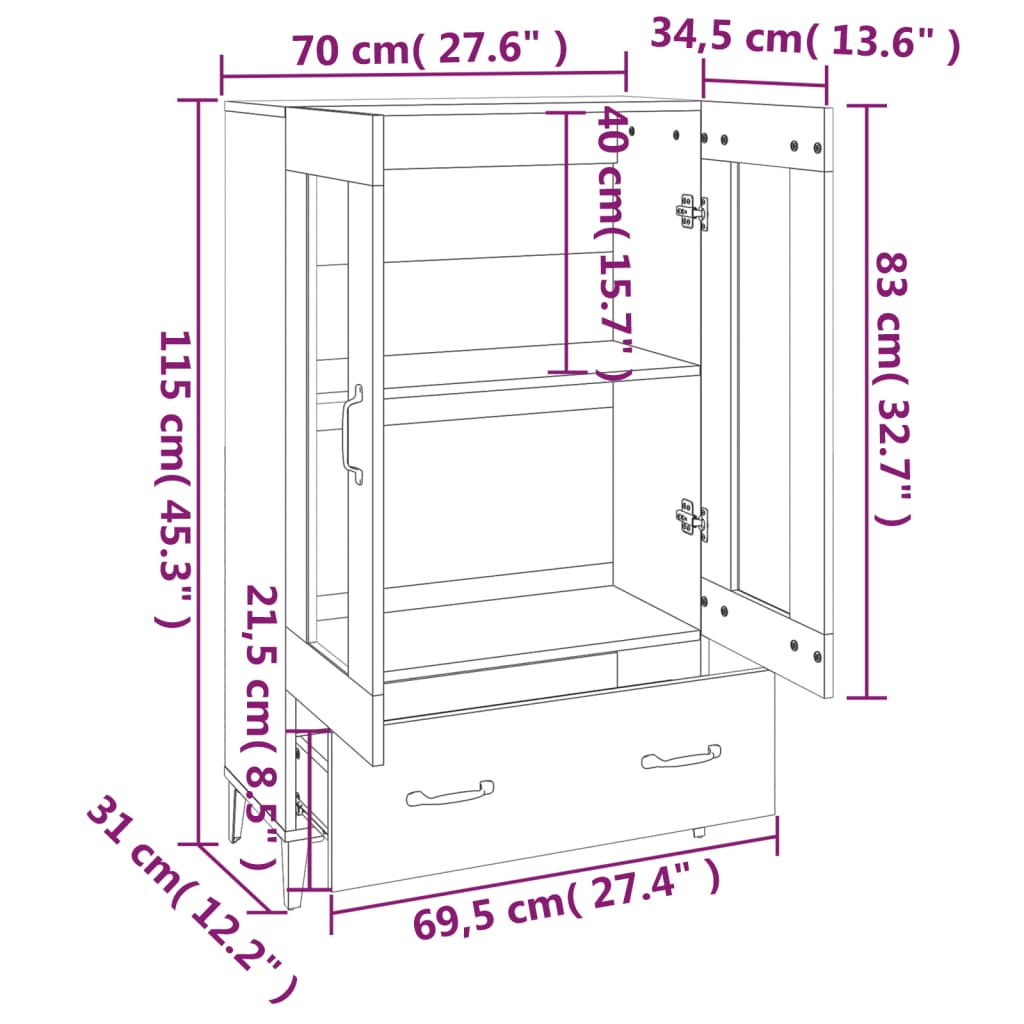 Buffet haut Blanc 70x31x115 cm Bois d'ingénierie - XIOS