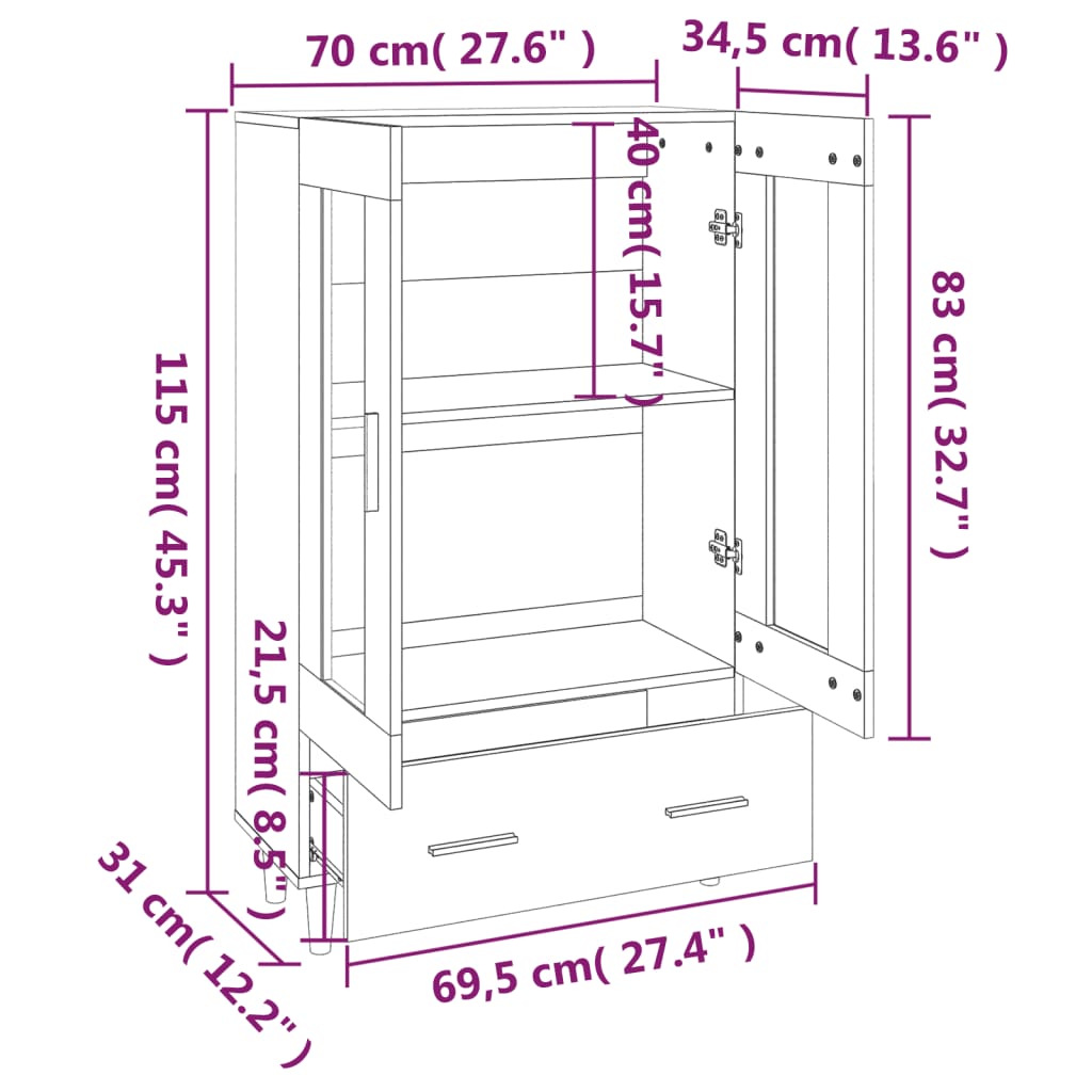 Buffet haut Chêne sonoma 70x31x115 cm Bois d'ingénierie - XIOS