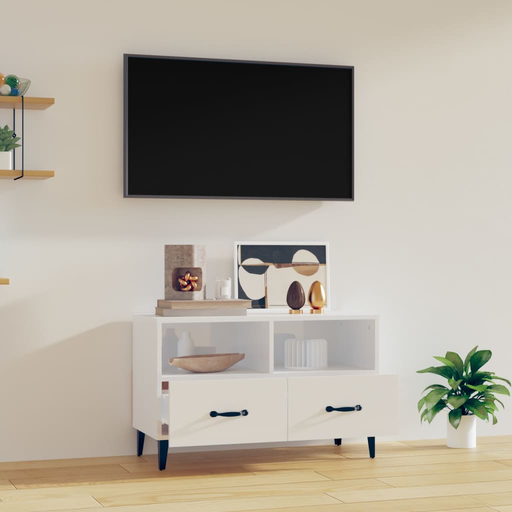 Meuble TV Blanc brillant 80x36x50 cm Bois d'ingénierie - XIOS