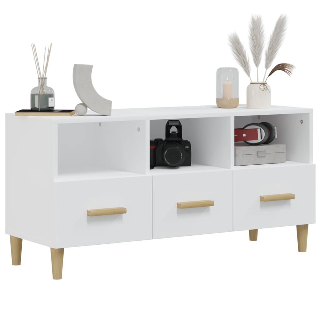 Meuble TV Blanc 102x36x50 cm Bois d'ingénierie - XIOS