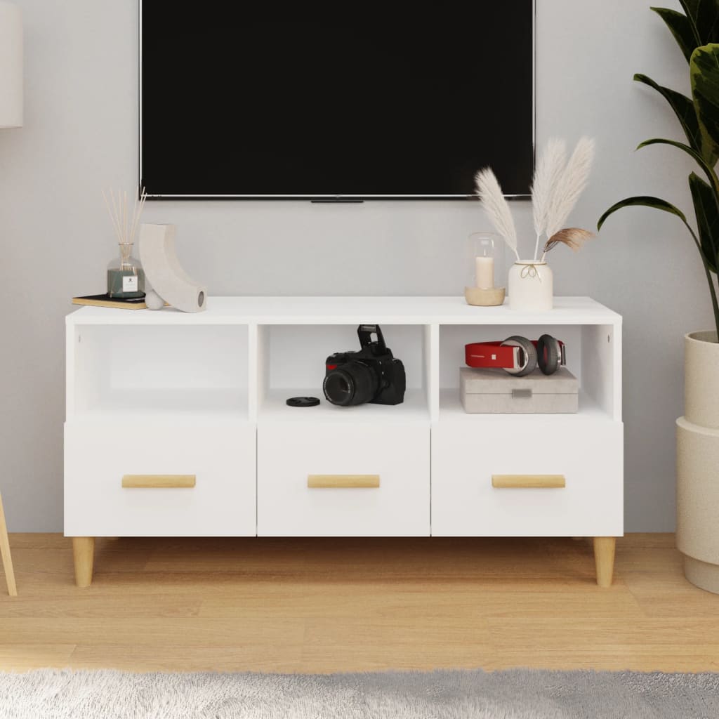 Meuble TV Blanc 102x36x50 cm Bois d'ingénierie - XIOS