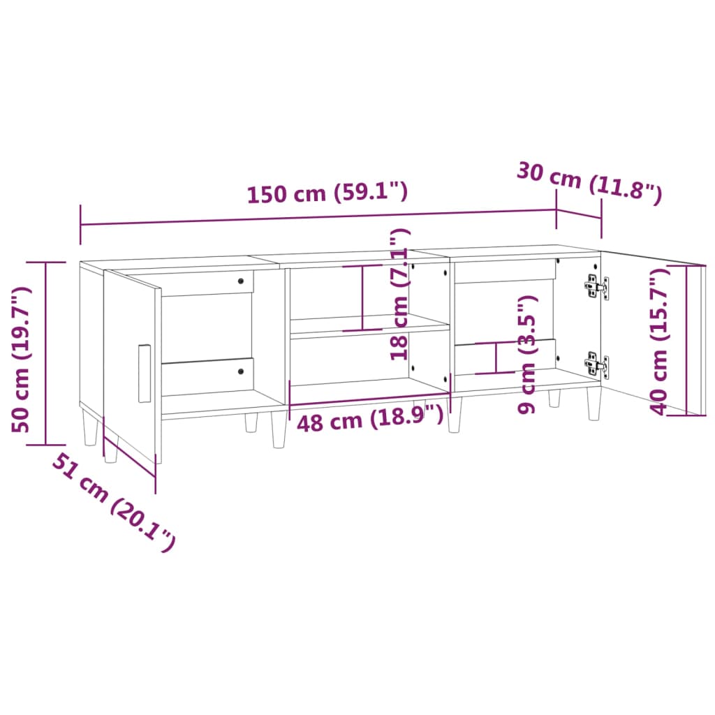 Meuble TV Gris béton 150x30x50 cm Bois d'ingénierie - XIOS