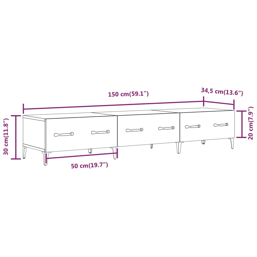 Meuble TV Gris béton 150x34,5x30 cm Bois d'ingénierie - XIOS