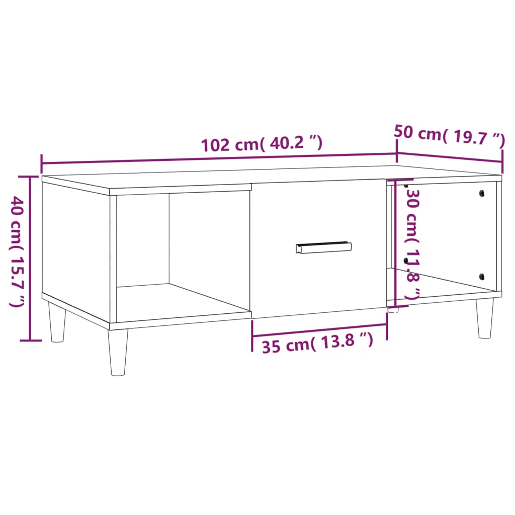 Table basse blanc 102x50x40 cm bois d'ingénierie - XIOS