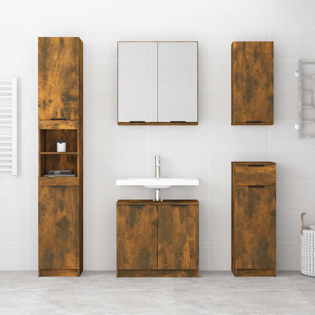 Armoire de bain Chêne fumé 32x34x188,5 cm Bois d'ingénierie - XIOS