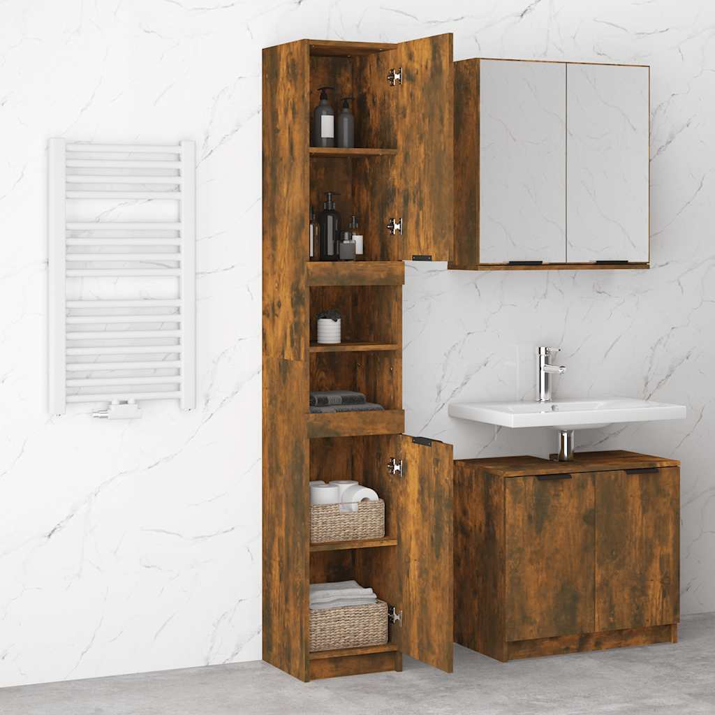 Armoire de bain Chêne fumé 32x34x188,5 cm Bois d'ingénierie - XIOS