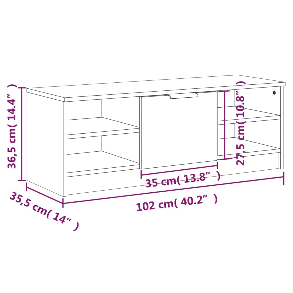 Meuble TV Chêne fumé 102x35,5x36,5 cm Bois d'ingénierie - XIOS