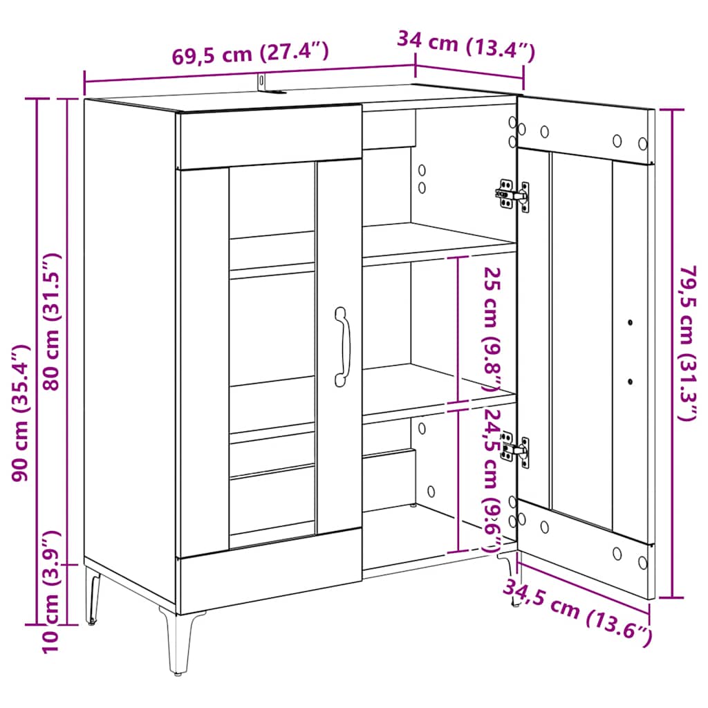 Buffet chêne fumé 69,5x34x90 cm bois d'ingénierie - XIOS