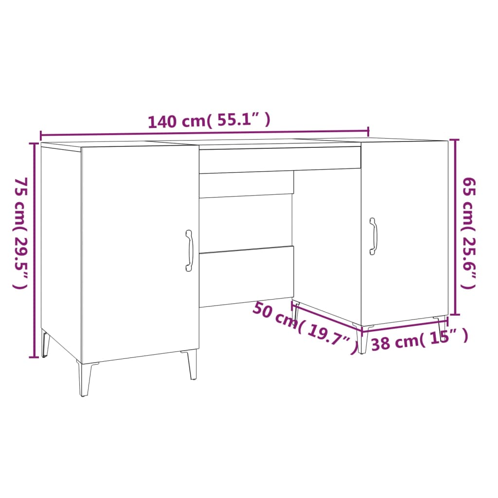 Bureau Sonoma gris 140x50x75 cm Bois d'ingénierie - XIOS