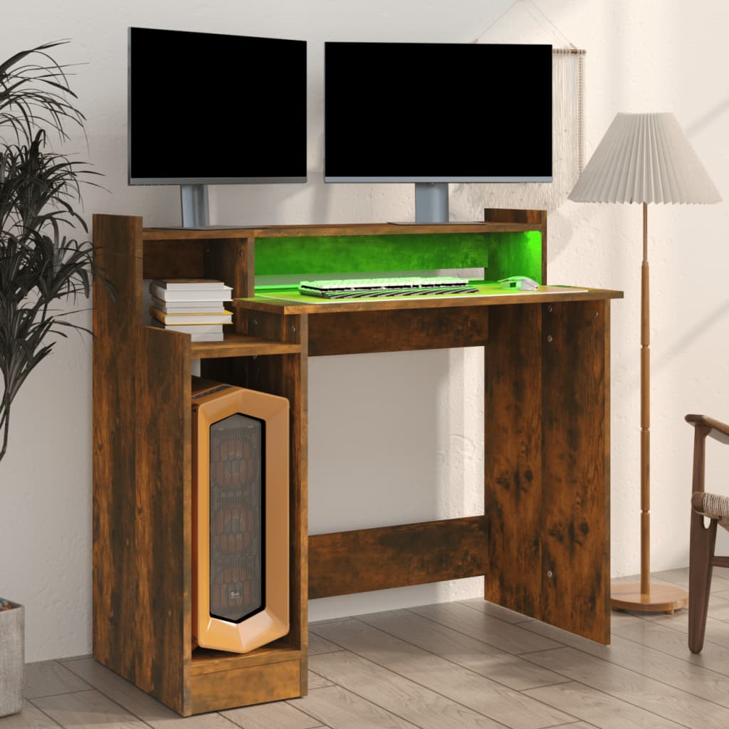 Bureau et lumières LED Chêne fumé 97x45x90 cm Bois d'ingénierie - XIOS